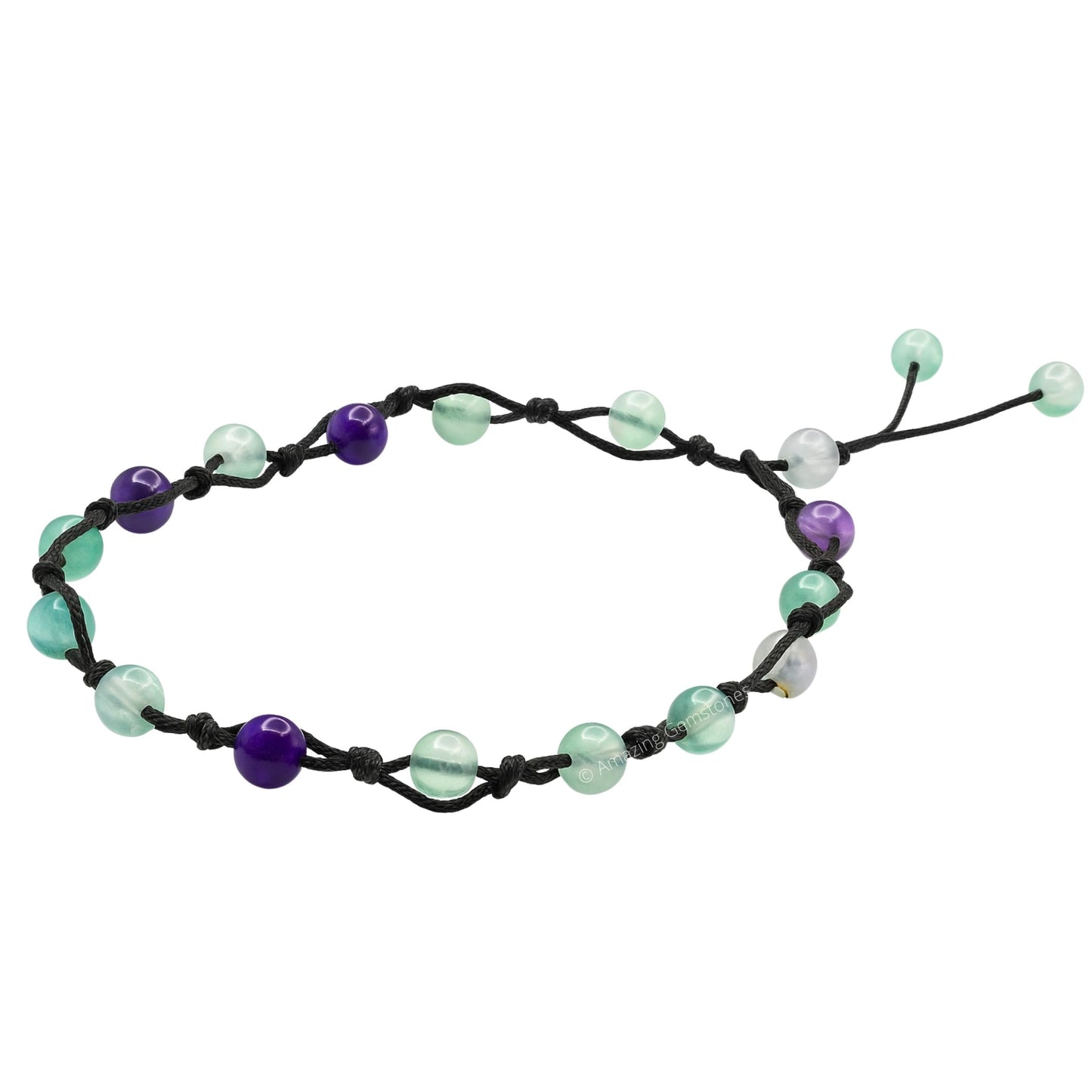 Amazing Gemstone Multi Fluorite Anklet Ankle Bracelets for Women - Waterproof Beaded Healing Crystal Anklets, Plus Size Chakra Gemstone Bead Anklet (Stretchy Adjustable - Hand Knotted)
