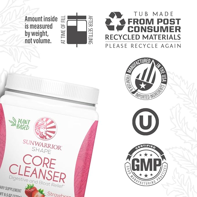 Sunwarrior Plant-Based Prebiotic Fiber Blend Powder | Probiotic Enzymes Sunfiber Soy Free Sugar Free Gluten Free Dairy Free | Strawberry Cooler 30 Servings | Shape Core Cleanser