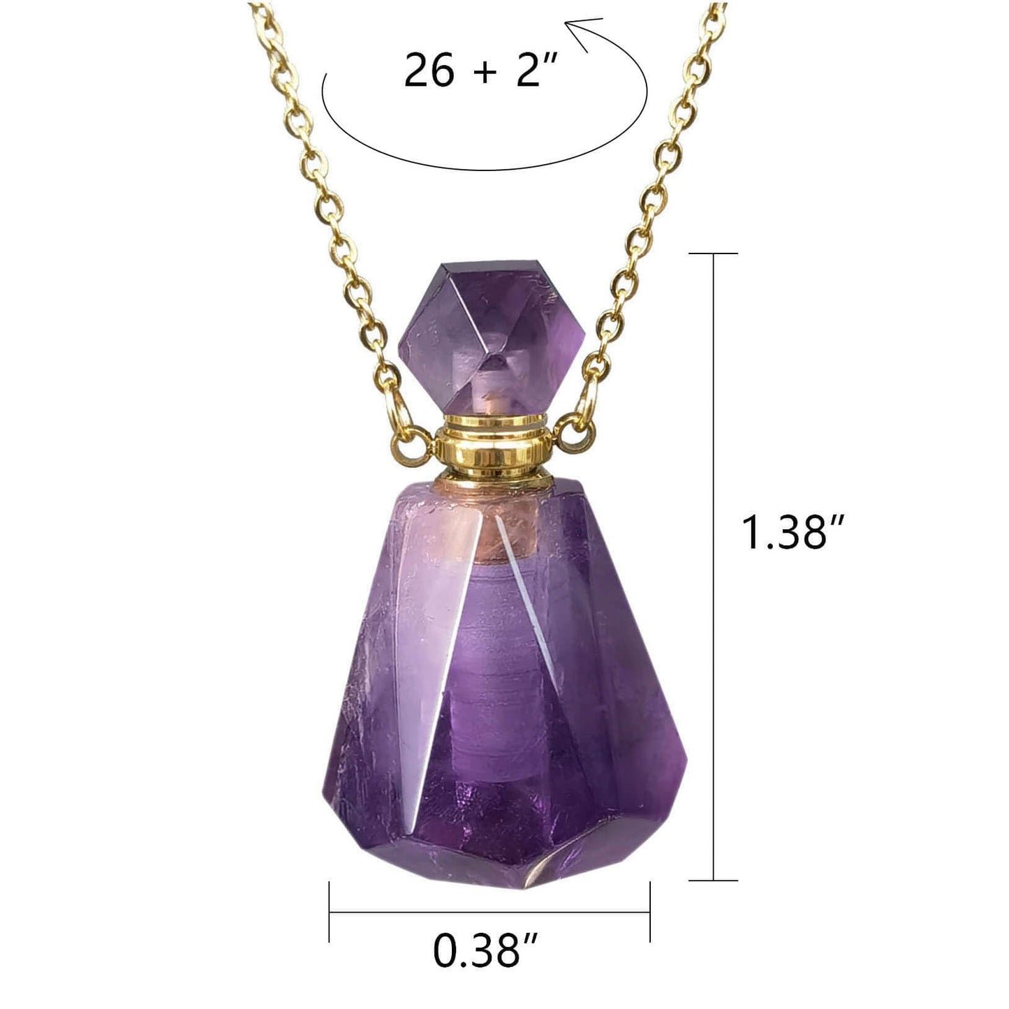 Ladywowu Amethyst Necklace, Natural Purple Crystal Perfume Bottle Necklace for Liquid, Essential oi