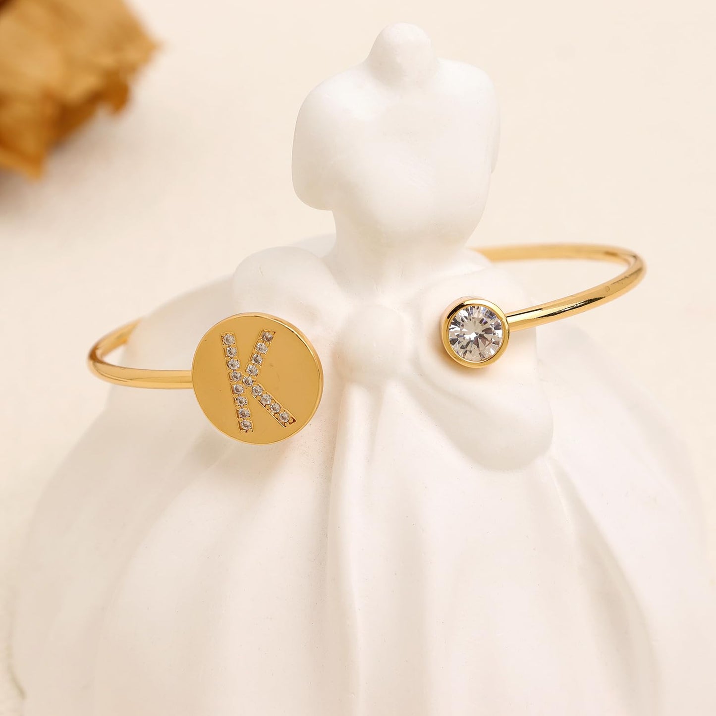 Agriajun Trendy Gold Plated Initial K Cuff Bangle Bracelet for Women, Handmade Statement Cubic Zirconia Stackable Open Letter Bracelets Summer Fashion Jewelry Gift