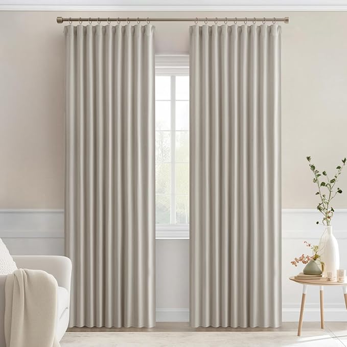 MIULEE Natural Back Tab Blackout Curtains 90 Inches Long 2 Panels Set for Living Room Bedroom Privacy, Rod Pocket/Pinch Pleat Thermal Insulated Room Darkening Pleated Light Blocking Drapes