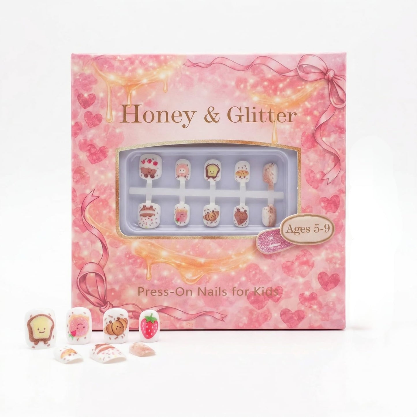 Kids Press On Nails, For Bakery Lover, Creative Pattern Nails for Girls, Matte & Soft Color Style, 24pcs