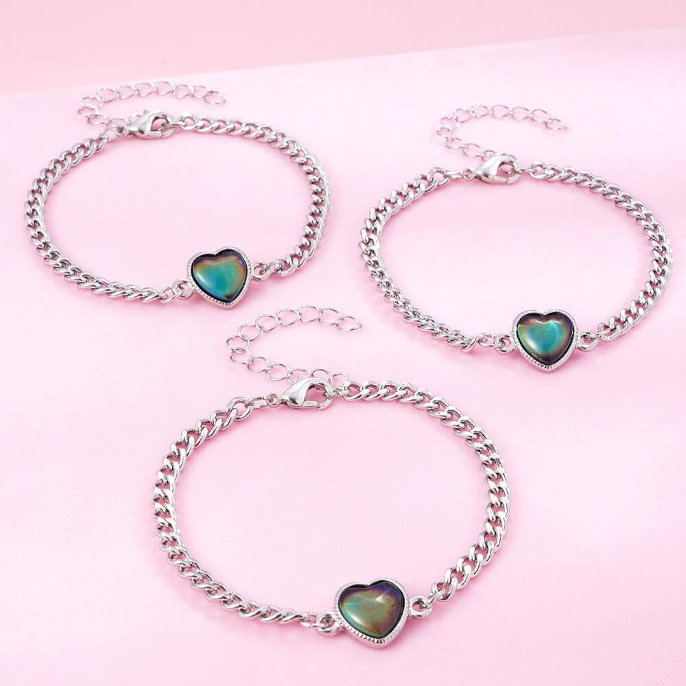 Dinosaur Frog Turtle Dragon Color Changing Mood Bracelet Set for Women Emotion Feeling Temperature Sensing Wrap Bracelet with Card Friendship Jewelry-3 Heart