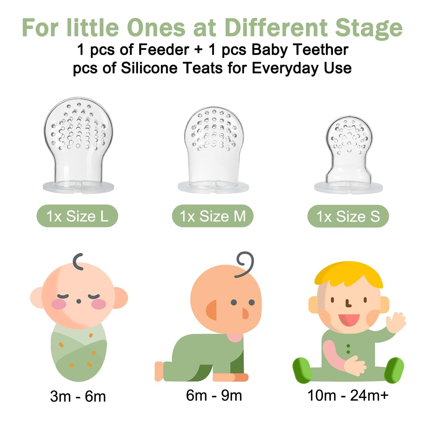 4 Pack Silicone Teething Mitten for Babies with Baby Fruit Food Feeder & Freezer Tray Set, BPA Free Infant Teething Relief Toy for 3 Month+, Additional Silicone Sacs