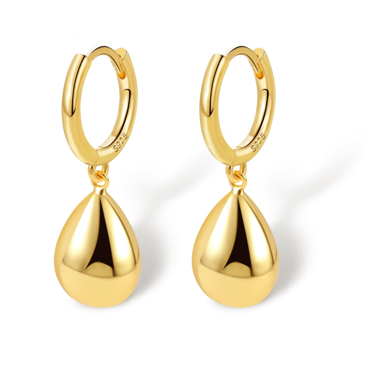 14K Gold Plated S925 Sterling Silver Post Teardrop Dangle Hoop Earrings for Women Gold Dangle Huggie Earrings with Teardrop Hypoallergenic Trendy Earring