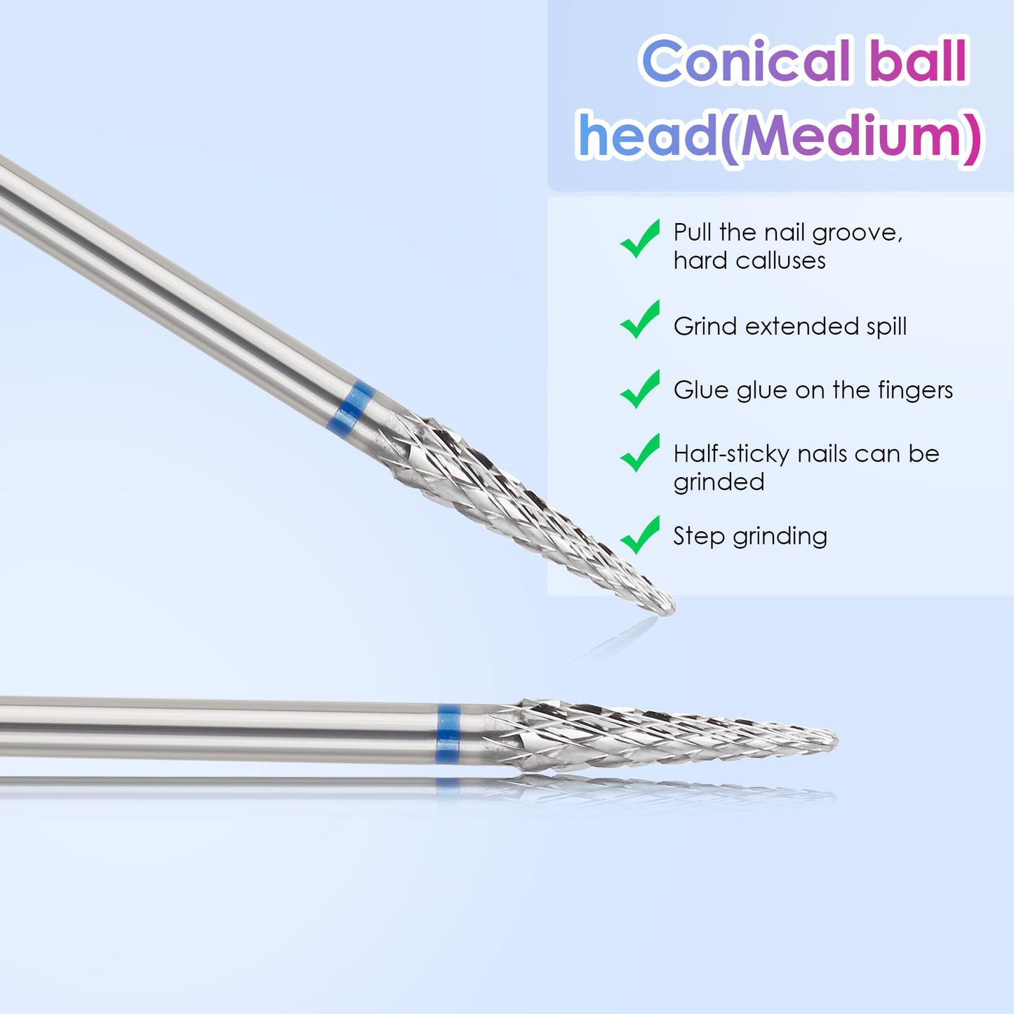 Qunzhao Tungsten Steel Nail Drill Bits, Professional Manicure Tools (03 M-Conical ball bit)
