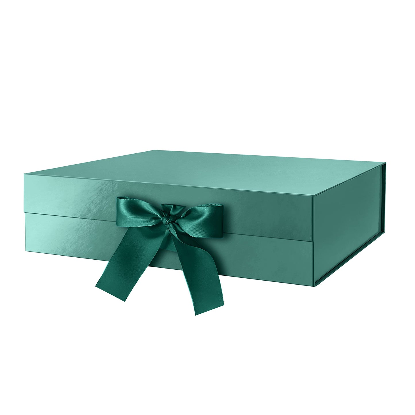 GREEN BEAN Large Gift Box with Lid for Present 13x9.7x3.4 Inches, Green Magnetic Gift Box with Ribbon, Bridesmaid Proposal Box (Glossy Green)