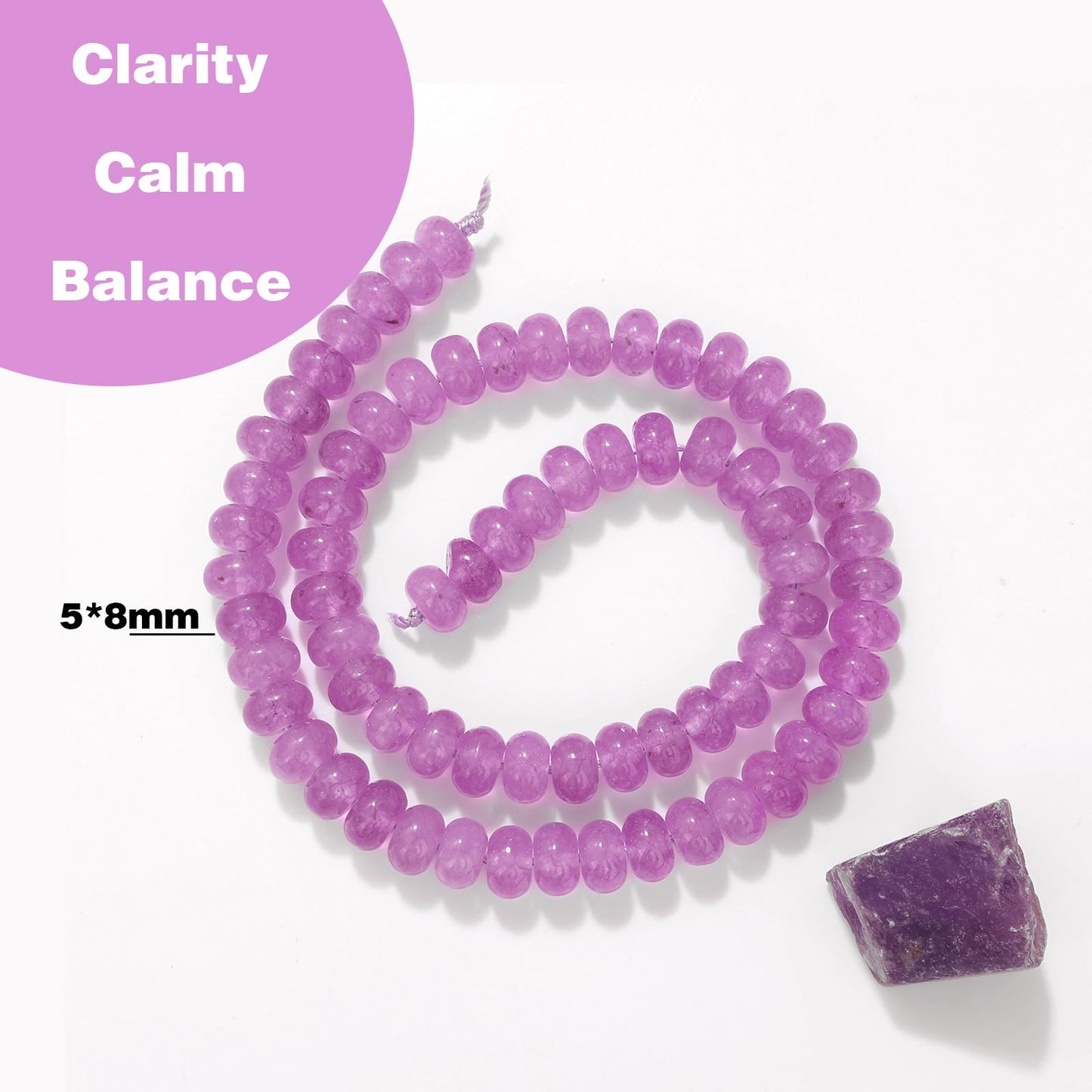 Raicegs 100pcs 5×8mm Rondelle Amethyst Beads Natural Gemstone Beads Abacus Disk Stone Loose Beads for Jewelry Making DIY Bracelets Necklace