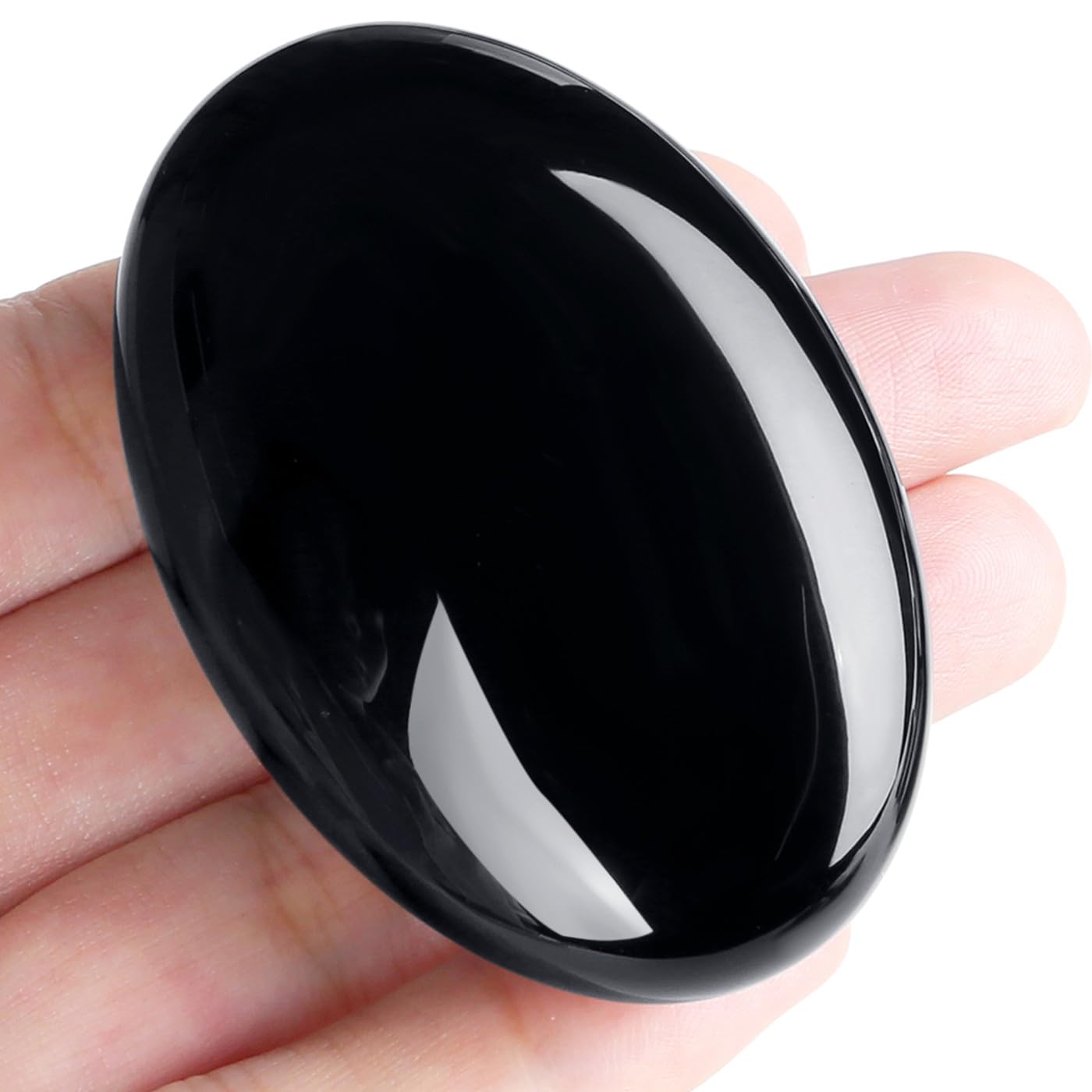 MAIBAOTA 2.4" Large Black Obsidian Crystal Stone Polished Palm Stone Healing Crystals 0.7" Thick Natural Reiki Gemstone Worry Stone Energy Balancing Anxiety Stress Relief Meditation 1 Pc