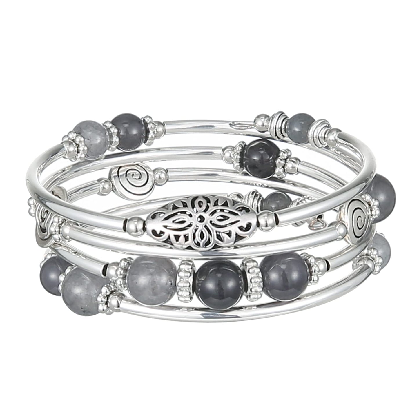 FULU AUTUMN Stackable Beaded Bracelets for Women Boho Wrap Silver Bracelet Layered Fashion Jewelry Gifts for Her(17-Grey)