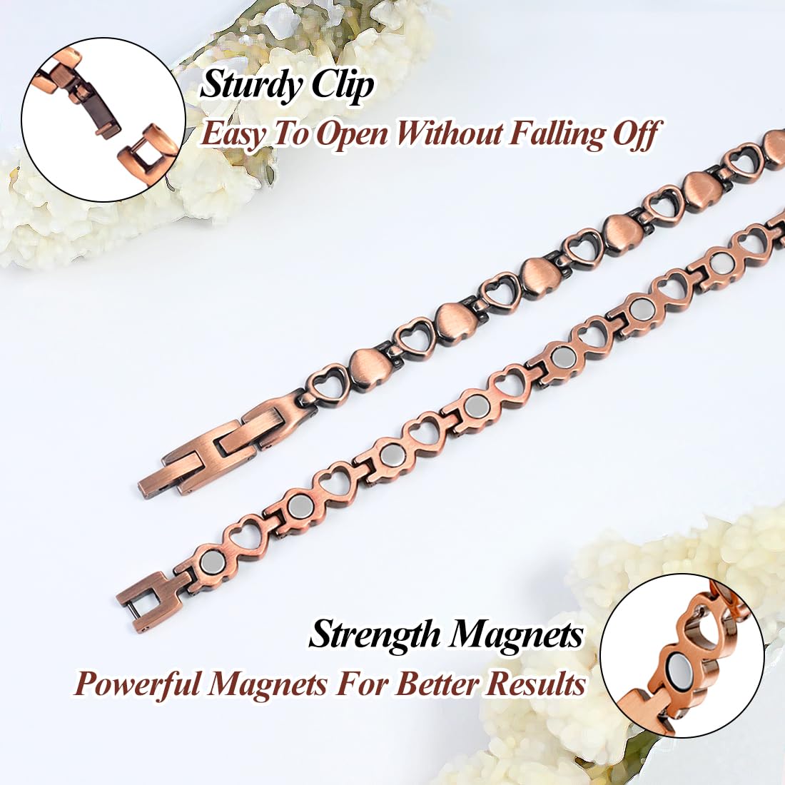 Vicmag Copper Bracelet for Women, Strength Magnetic Copper Bracelets 99.9% Solid Pure Copper Jewelry Valentine's Day Gift for Her (Adjustable Size with Gift Box)