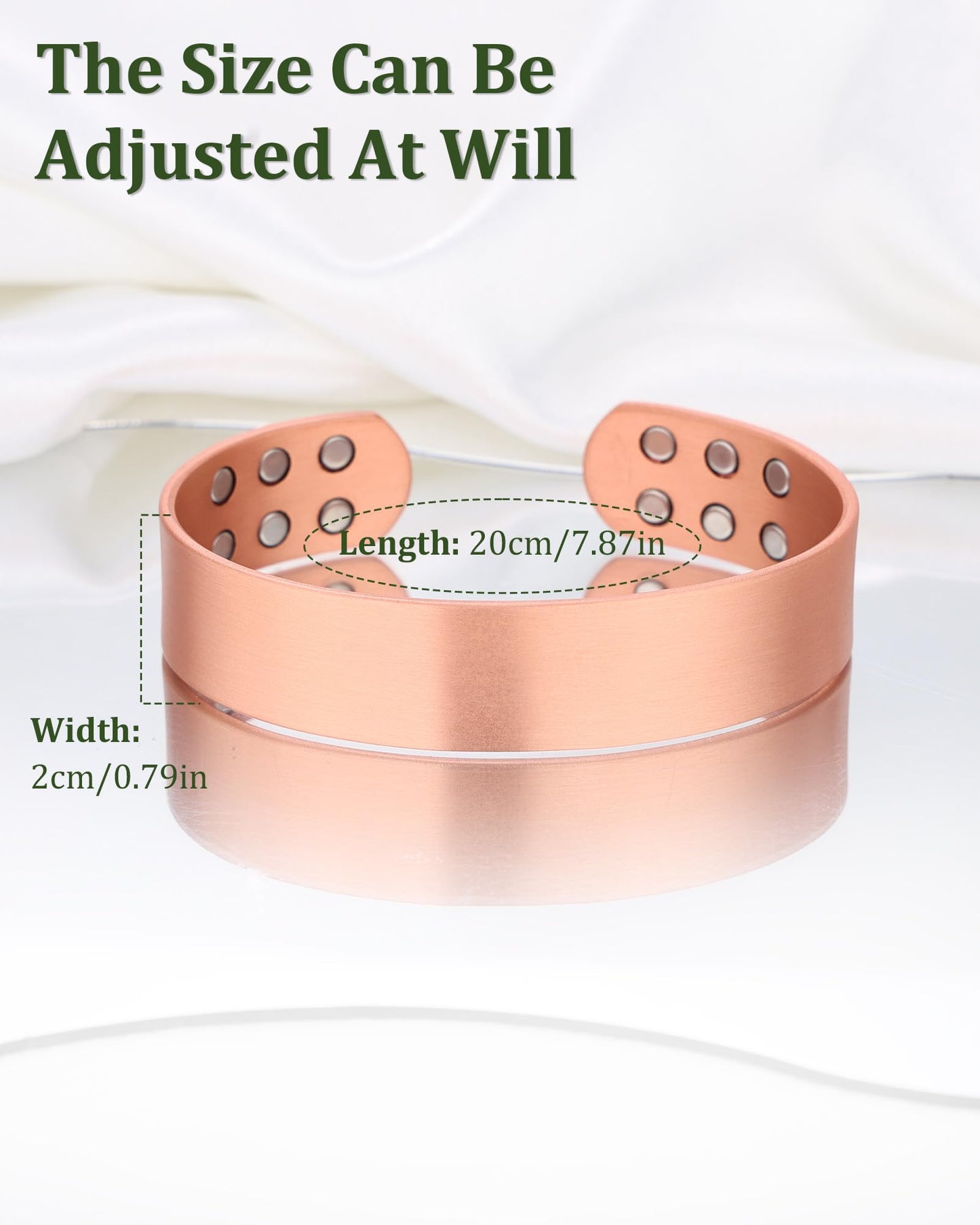 Fashtour Copper Bracelet for Men and Women, 99.99% Pure Copper Magnetic Bangle with 18pcs 3800 Gauss Magnets, Adjustable Jewelry Gift（Plain Design）