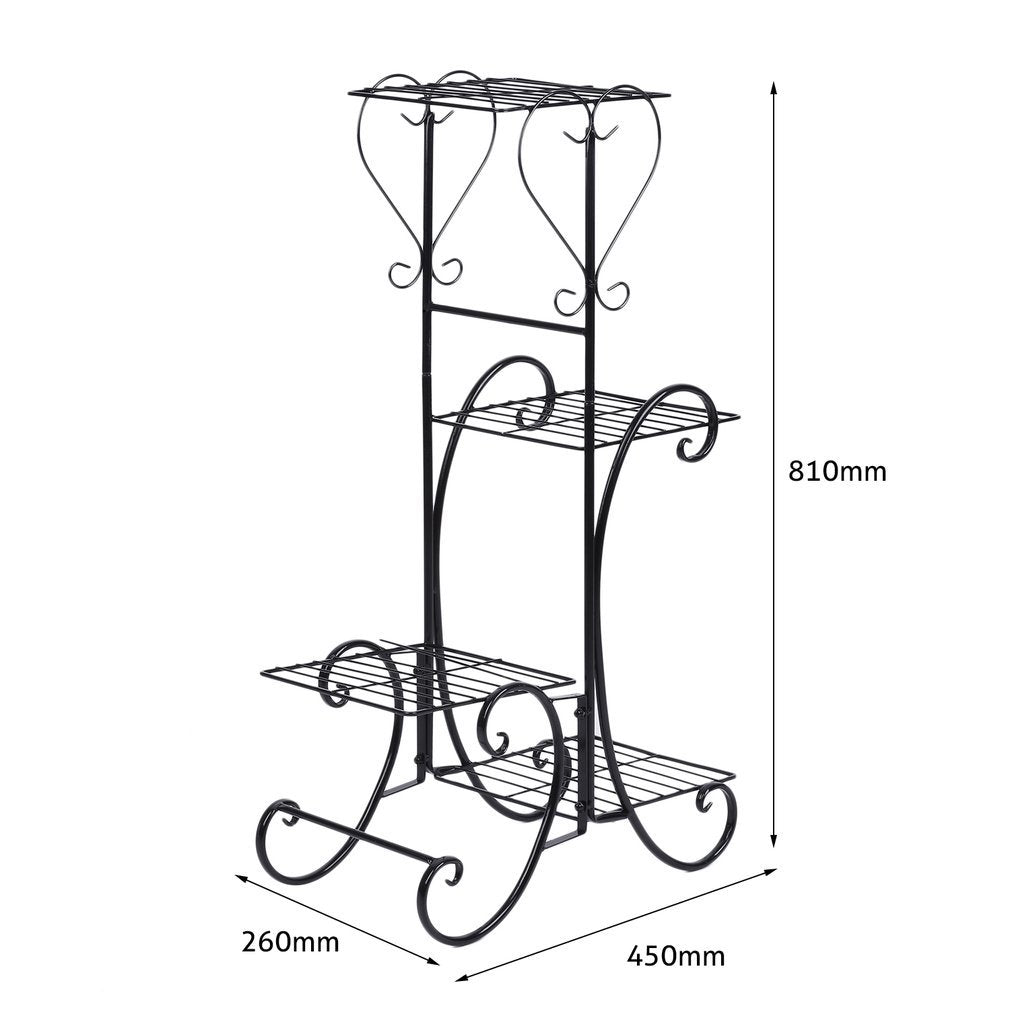 Homgrace 4 Tier Iron Plant/Flower Stand, Metal Standing Plant Display Rack for Garden/Patio (Black)