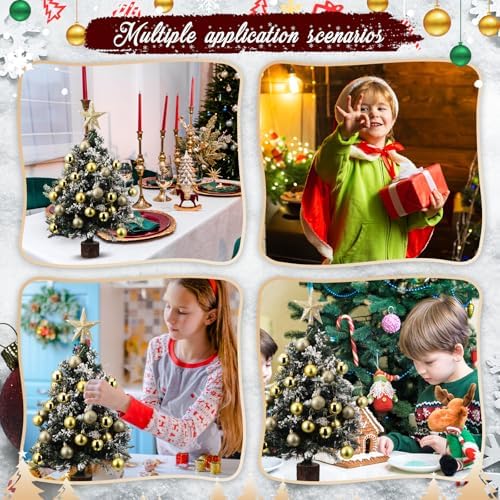 RoundFunny 25 Pcs Mini Christmas Balls Ornaments Set 1.57 Inch Christmas Day Ball Topper Star Tree Hanging Ornaments for Party Decoration(Gold)