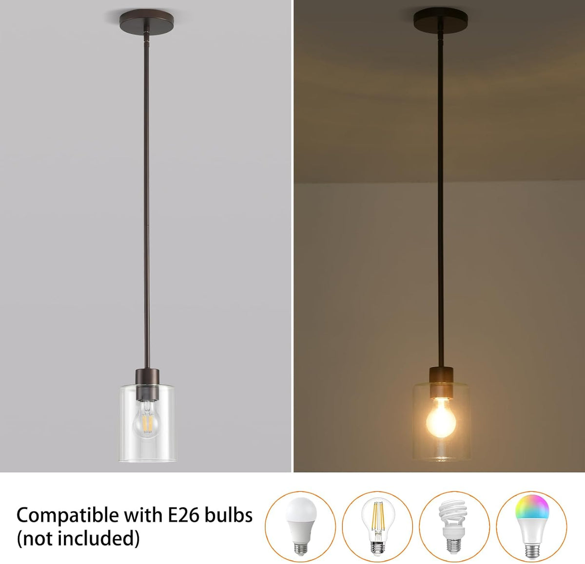 Oil Rubbed Bronze Pendant Lights Kitchen Island - Clear Glass Pendant Light Fixture Multiple Stems Rods 3 Units 12 Inch 3 Units 4 Inch (2 Pack Oil Rubbed Bronze Downrod)