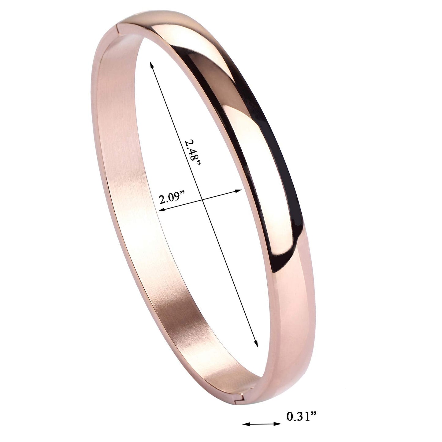 MILAKOO Womens Rose Gold Stainless Steel Bracelet 8MM Plain Polished Finish Cuff Oval Bangle 7.1”