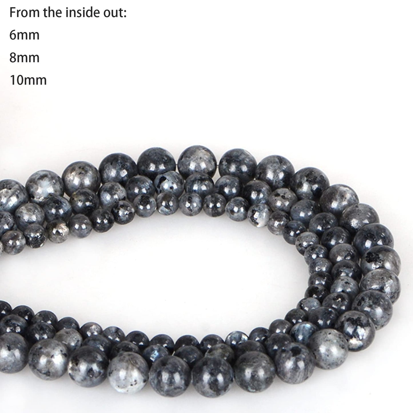 ICAI Beads（Larvikite Labradorite） Natural Stone Gemstone Round Loose Beads Crystal Energy Stone Healing Power for Jewelry Making DIY,1 Strand 35-37pcs（10mm）