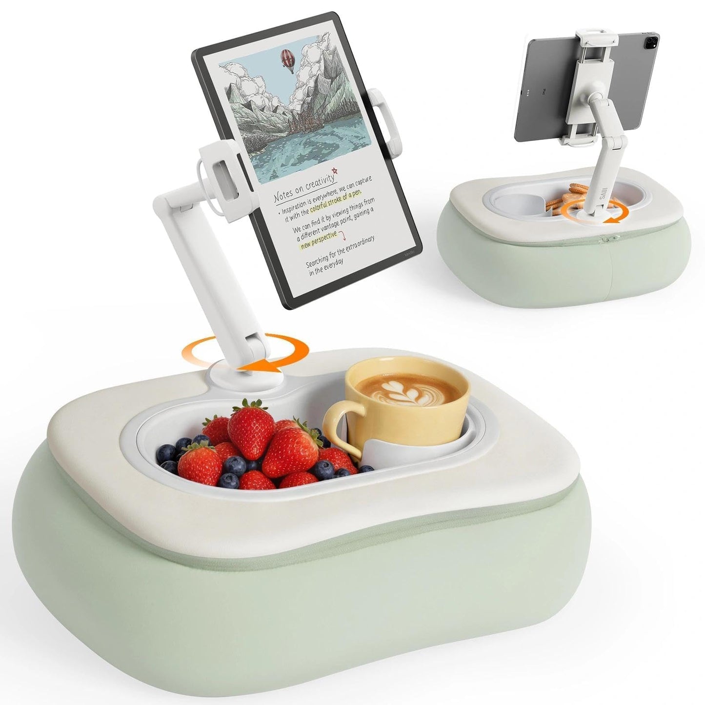 SAIJI Tablet Pillow Stand for Bed, Stable iPad Holder with Food-Grade Snack Bowl, Adjustable Kindle Pillow Stand for Reading, Suit for 4.7-15.6" Kindle,iPad,iPhone,Tablet,Green