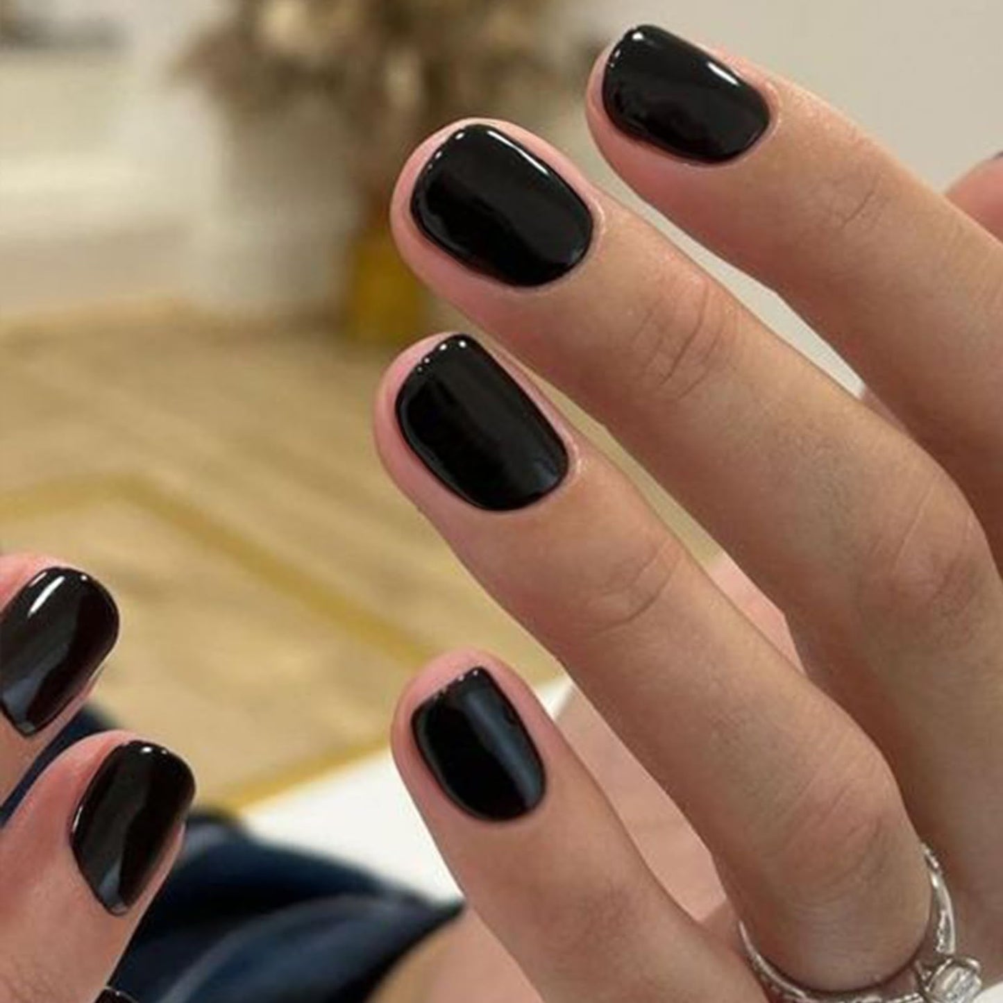 GLAMERMAID Short Press on Nails Sets Squoval,Black and Light Purple Glossy Glue on Nails,48 Pcs 2 Sets Reusable UV Finish Fake Nails Acrylic False Nails Manicure Kits for Women Gift