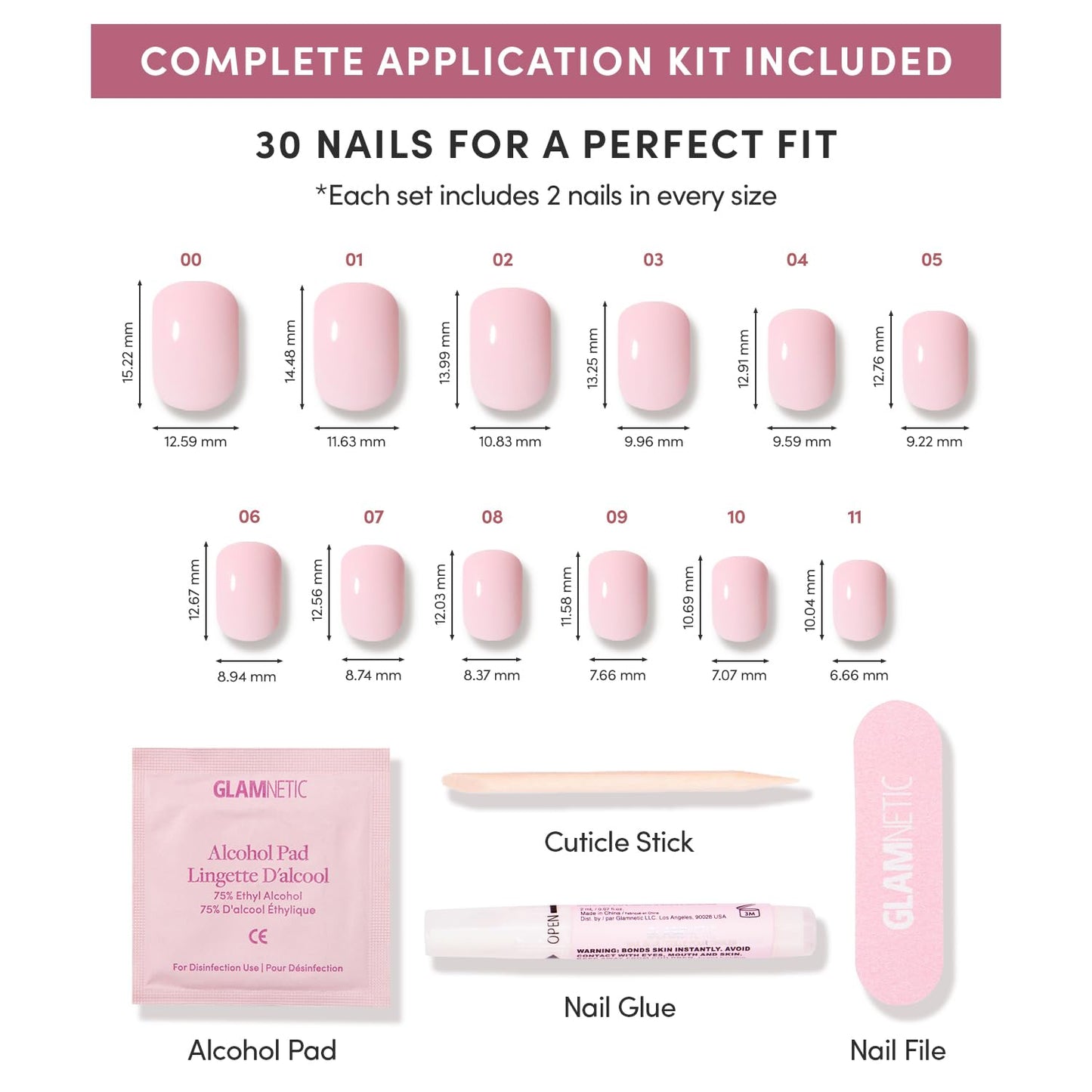 Glamnetic Press On Nails - Sugar BB Spring Nails | Super Short Fake Nails in Classic Baby Pink Tone with a Glossy Finish, Salon Quality | 15 Sizes - 30 Nail Kit with Glue