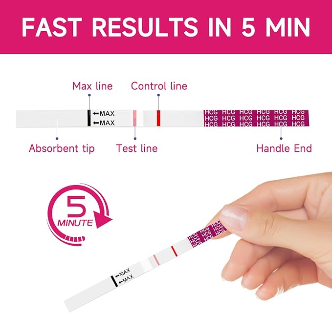 50 Count Pregnancy Tests with Cup,Pregnancy Test Strips for Home Detection, Over 99% Accuracy, Individually Wrapped, 5mm Width HCG Test Kit, Fertility Value Pack, Prueba de embaraz