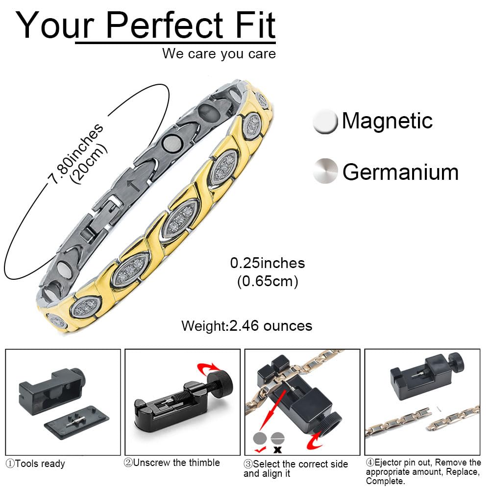 38 Elegant Titanium Magnetic Bracelet for Women Germanium and Magnetic Functions with Free Link Removal Tool Christmas gift (S&G With Zircon)