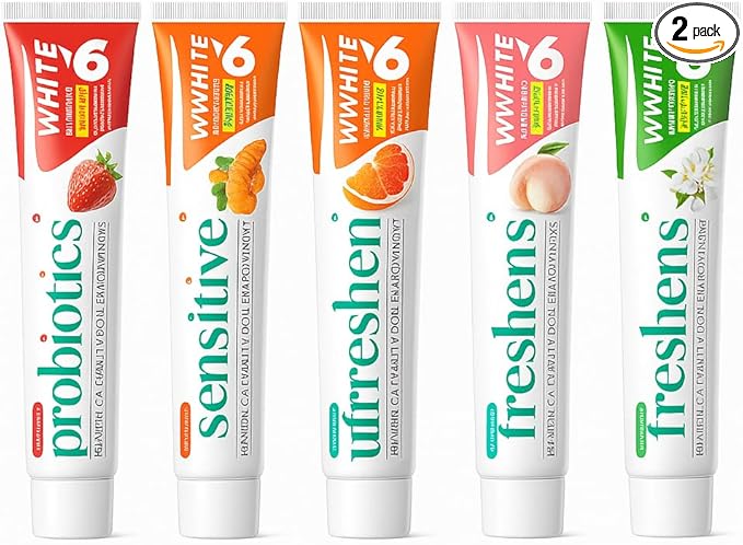 5-Pack Whitening Toothpaste Set, Fluoride-Free Toothpaste for Sensitive Teeth, Removes Coffee Tea & Smoke Stains, Natural Enamel Repair & Fresh Breath