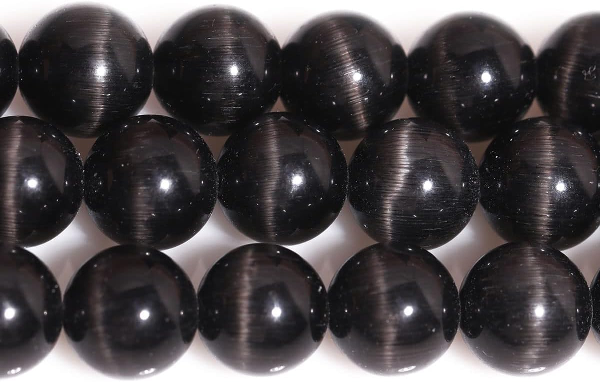 HAAMIIQII 45pcs 8mm Black Cat Eye Beads Round Loose Gemstone Beads for Jewelry Making Strand 15 Inch