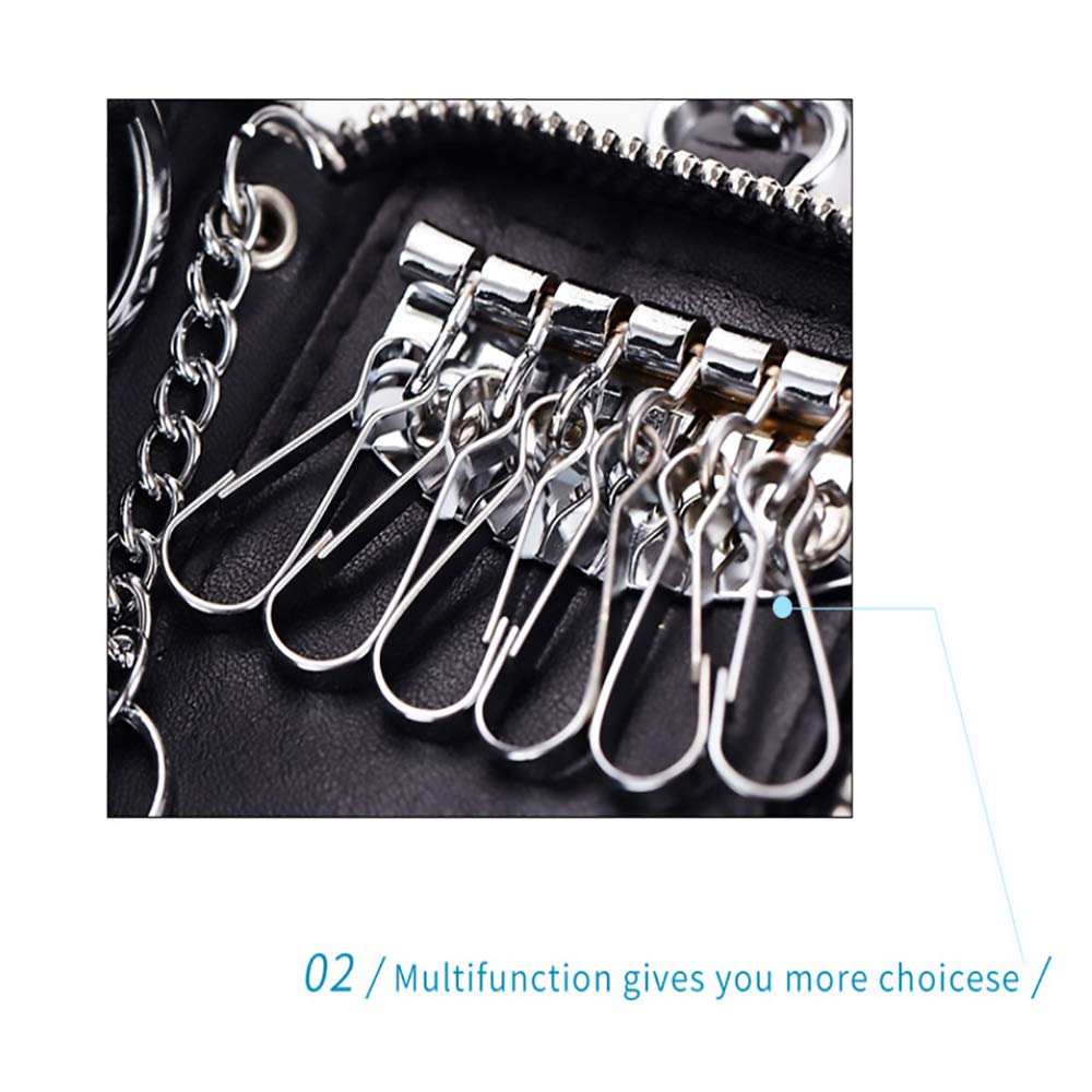 Funny Live Genuine Leather Key Holder Bag with 4 Card Slot & 6 Hooks & 1 Access Card, Key Case for Men & Women (Black Plus)