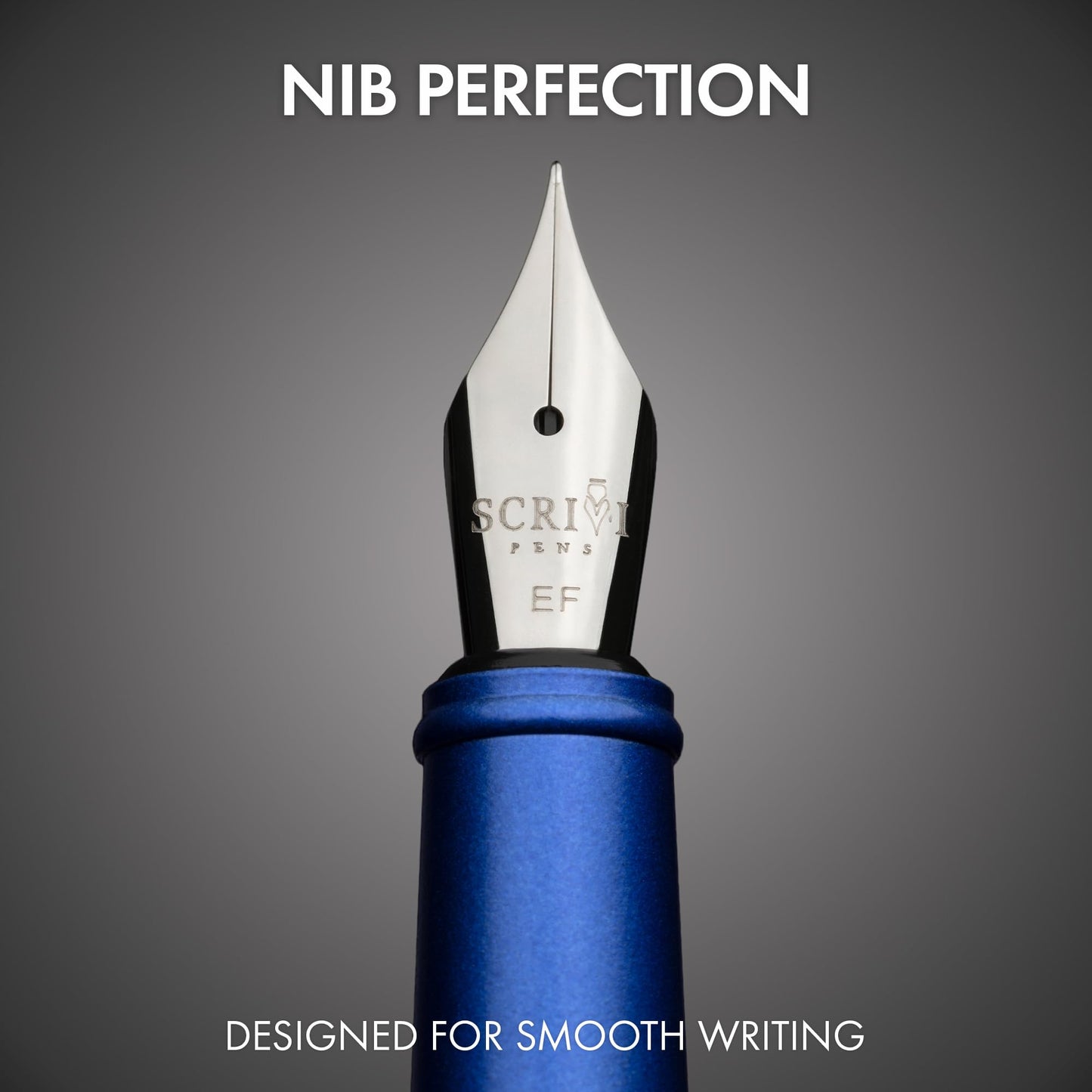 SCRIVI PENS Luxury Fountain Pen Set-[Blue] Fountain Pens for Writing - Smooth Extra Fine Nib - Includes Refillable Ink Converter, 5 Ink Cartridges [Black & Blue], Gift Box - Elegant Calligraphy