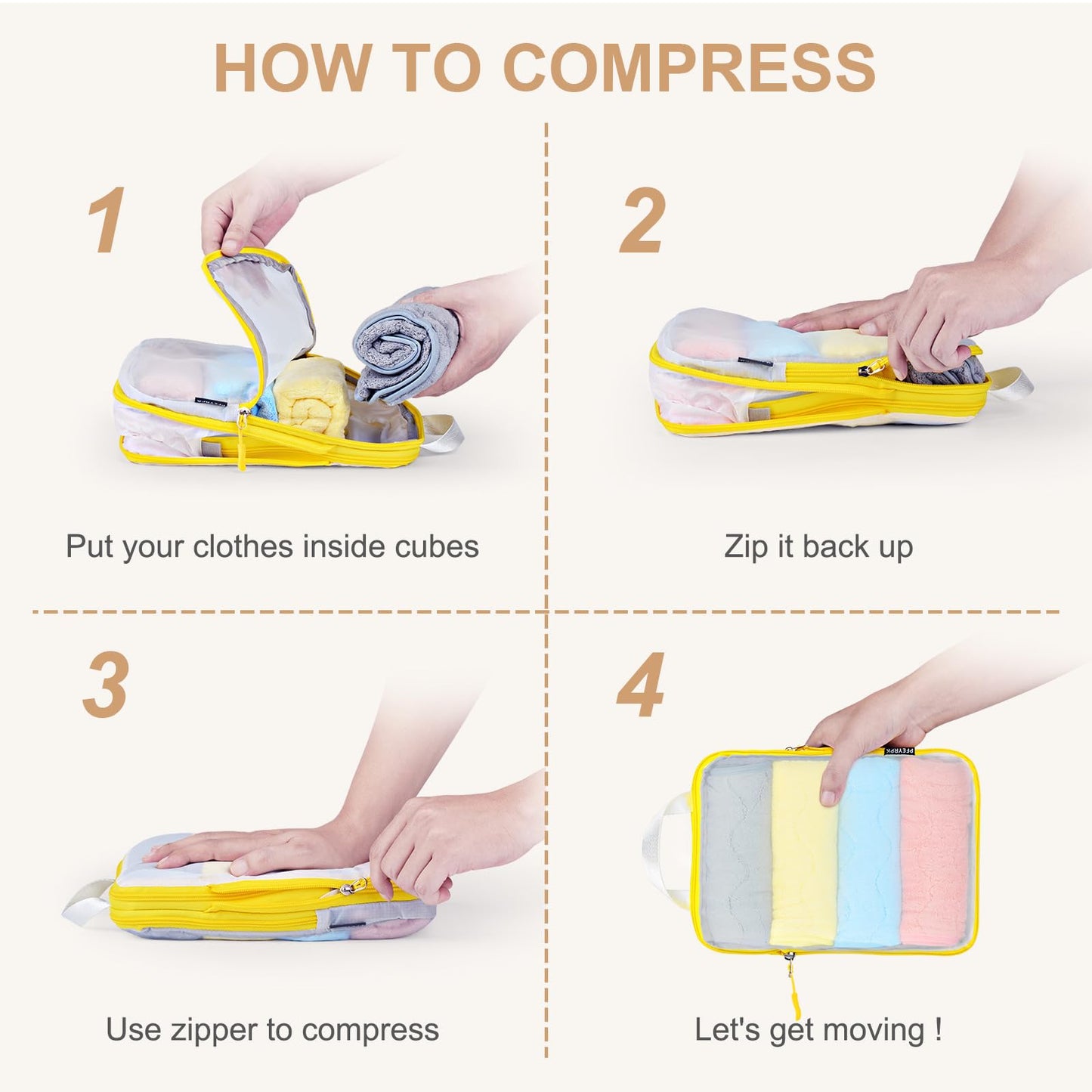 PFEYRPK Compression Packing Cubes Travel Essentials with See Through Mesh for Suitcases,Expandable Packing Organizers 7 Set with Clear Toiletries and Shoe Bag for Carry on Luggage.