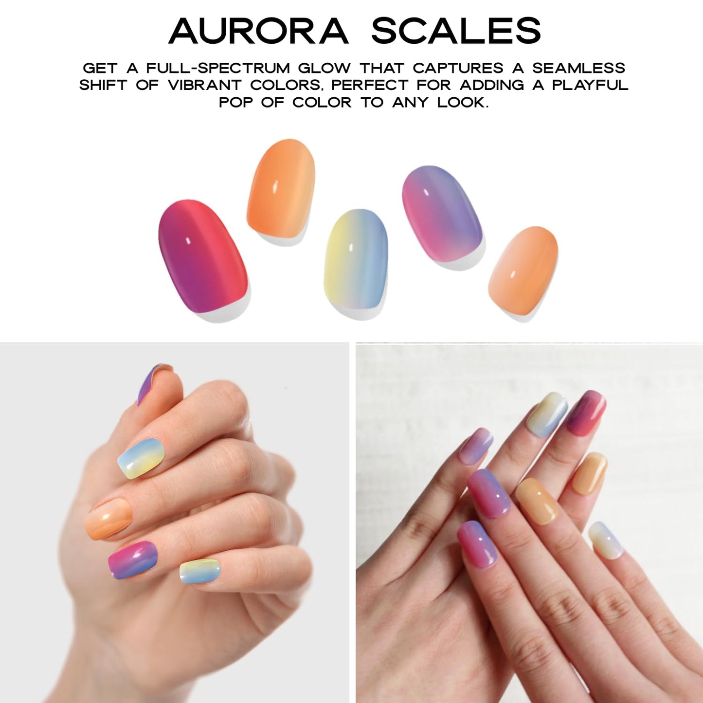 Adora Couture Semi Cured Gel Nail Strips with 20 Pieces - UV Gel Stickers, Manicure Kit, Easy Application Wraps Includes Prep Pads, Nail File, Wooden Stick - UV Light Required (Aurora Scales)