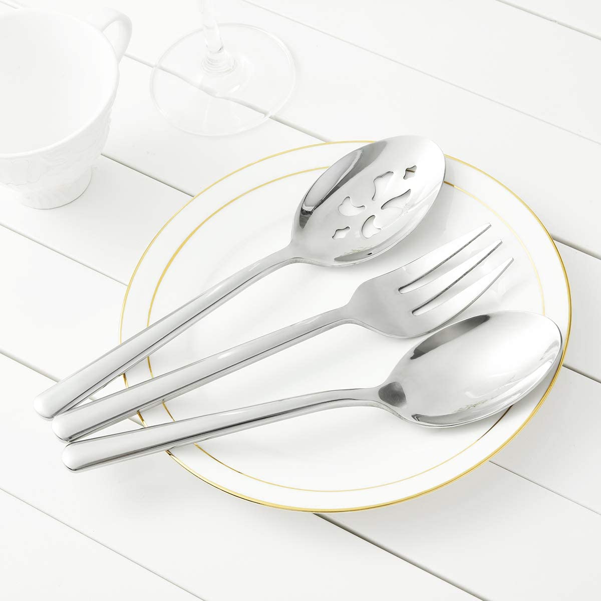 Serving Spoon x 2,Slotted Serving Spoon x 2,Serving Forks x 2,RTT 9 Inch Stainless Steel Catering Serving Utensils for Party Buffet Dinner Banquet Kitchen Basics (Silver Mirror Finish)