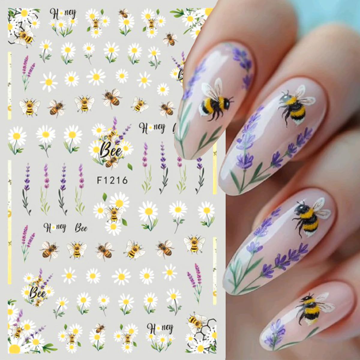 5 Sheets Spring Nail Stickers 3D Self-Adhesive Flower Nail Art Stickers Floral Nail Decals with Leaves Butterfly Ladybug Strawberry Bee Design for Women Spring Summer DIY Nail Decor