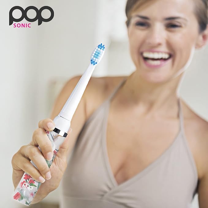 Pop Sonic Electric Toothbrush (White Floral) - Travel Toothbrushes w/AAA Battery | Kids Electric Toothbrushes with 2 Speed & 15,000-30,000 Strokes/Minute, Dupont Nylon Bristles