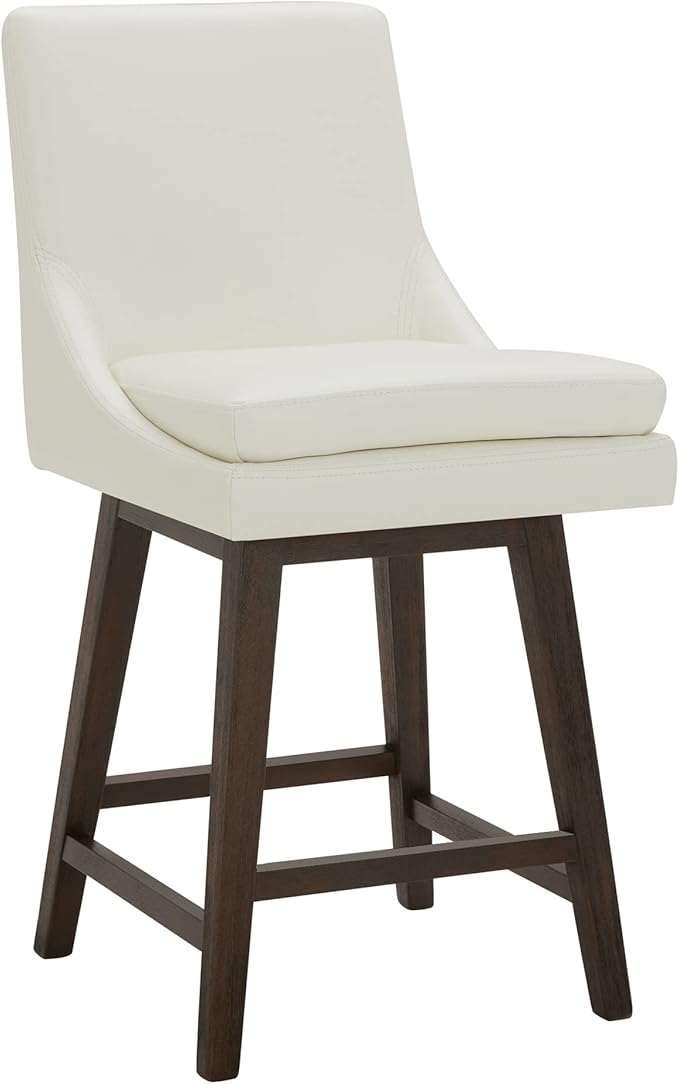 CHITA Counter Height Swivel Barstool, FSC Certified Upholstered Bar Stool, 26.8" H Seat Height, PU Leather in Pure White