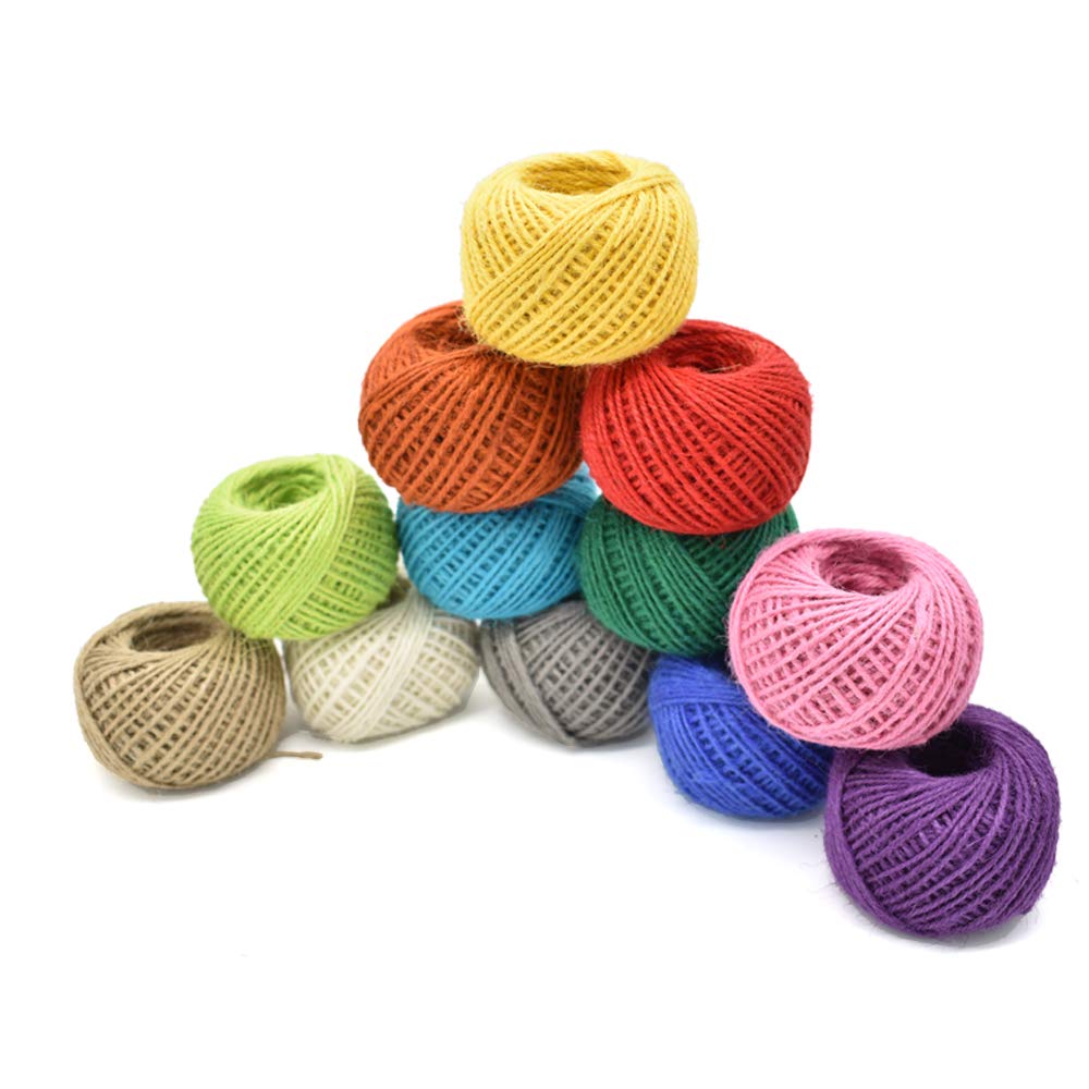 Jute Twine 12 Pack 3 Ply 12 Colors for Artworks and Gift Wrapping String Crafts Gift Twine 33 Yards per Roll