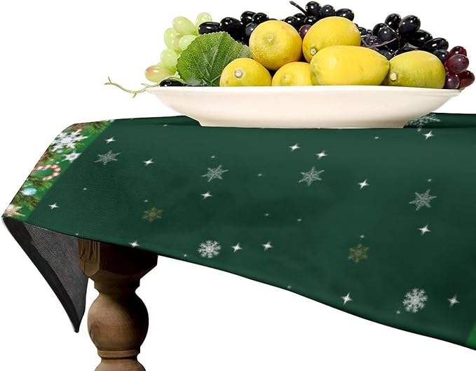 YCness Christmas Snowflakes Tablecloth, Christmas Ornament Ball Colorful Green Golden White Table Cover for Dinner Birthday Holiday Party Kitchen Colorful Red White Table Decor 60x110 Inch