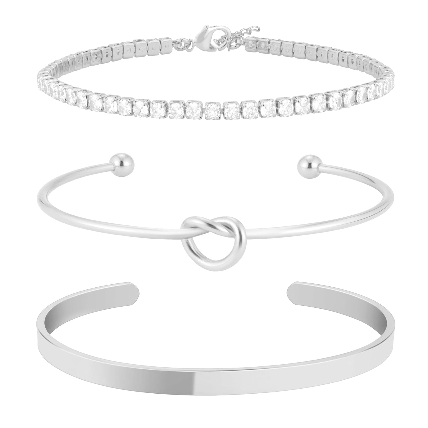 Zalcon Silver Stack Bracelets for Women Sterling Silver Plated Bangle Cuff Bracelet Jewelry Set for Women