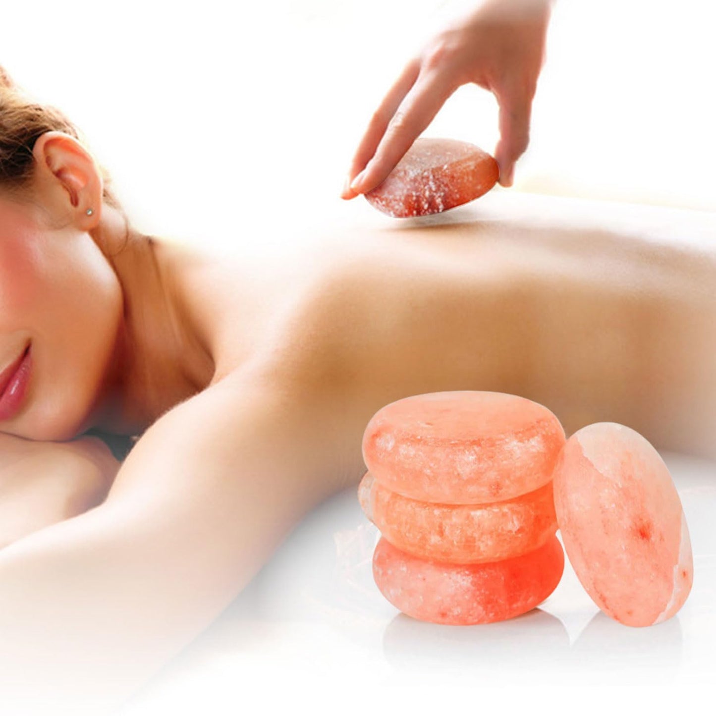Glowyn Pink Himalayan Salt Massage Stone Discs - Flat, Thick & Round - Set of 4 | Pink Crystal Hand-Carved Stone for Massage Therapy and Deodorant (Large 3.5")