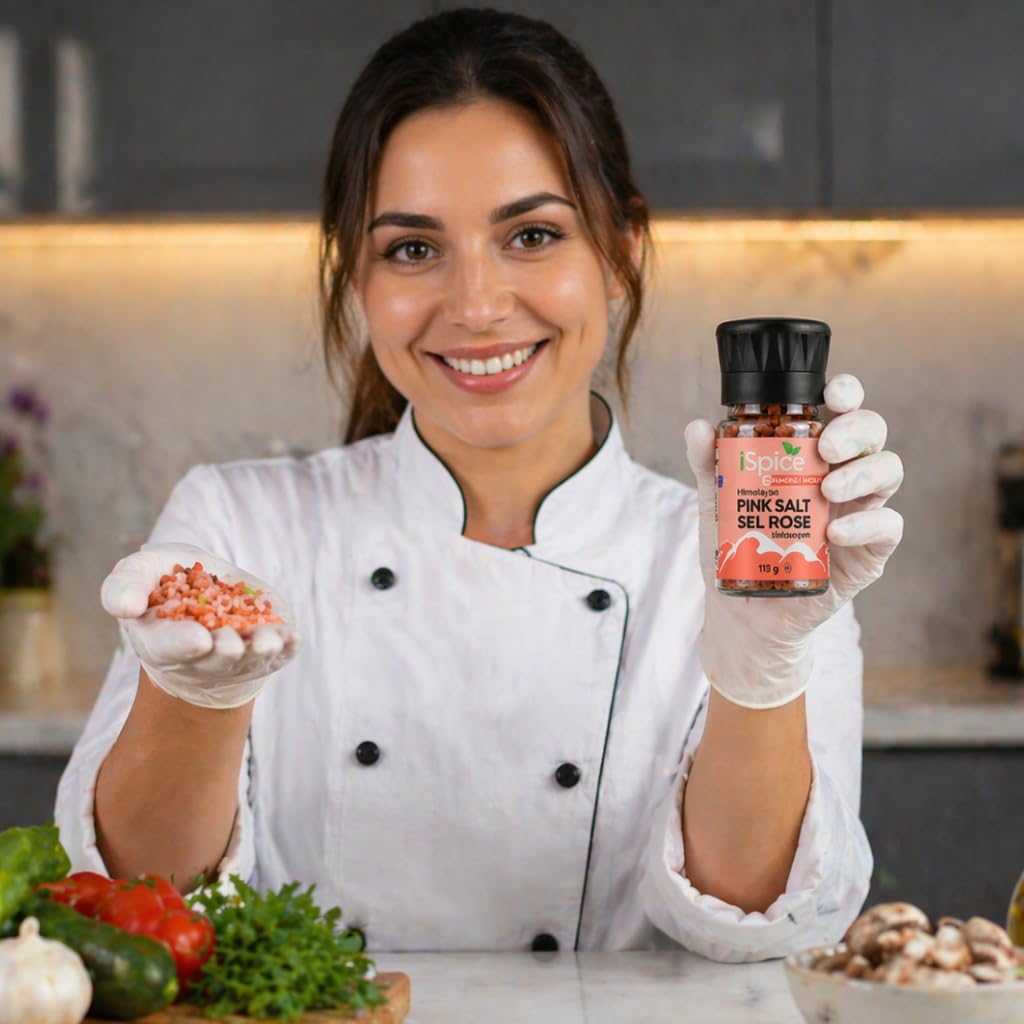 ISpice Kitchen Essentials 6-Pack Spice Grinder Set with Himalayan Pink Salt, Black Peppercorn, and Crushed Red Pepper, 6 Items