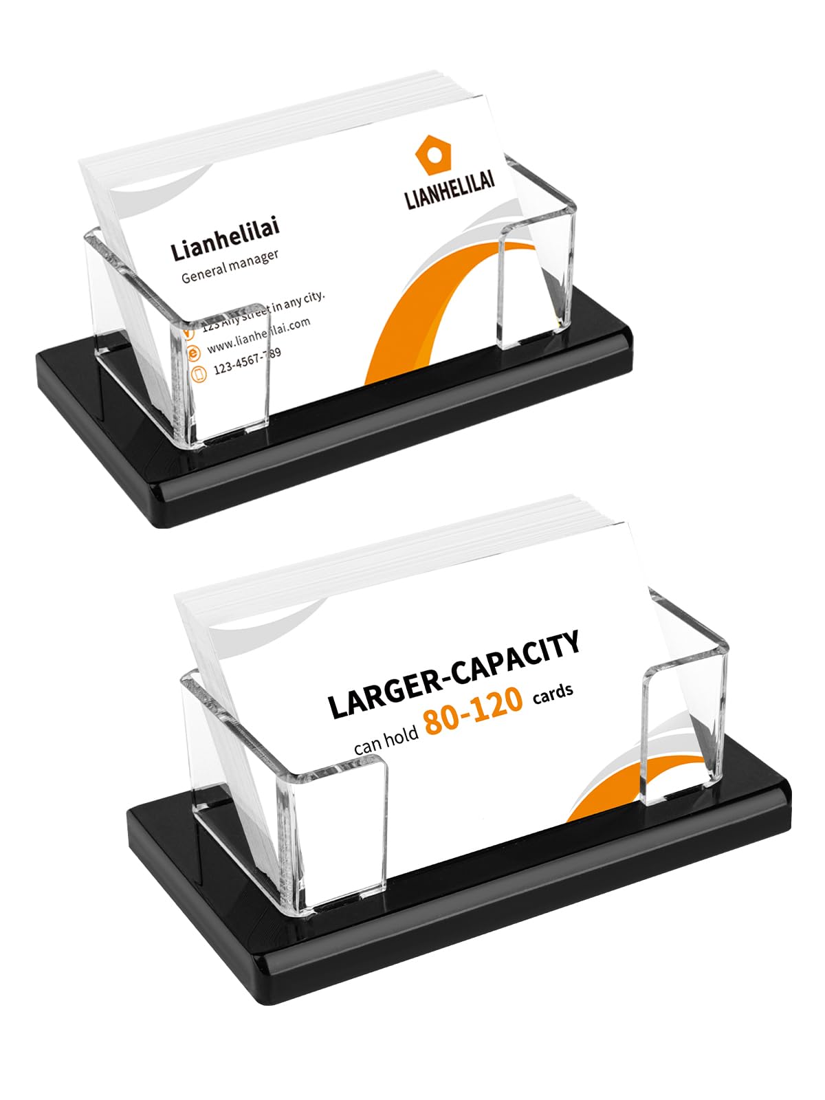LIANHELILAI 2Pack Acrylic Business Card Holder Black Enlarged Holds 120 Cards for Office/Exhibition/Restaurant Desk/Counter Display Name Card Organizer Stand