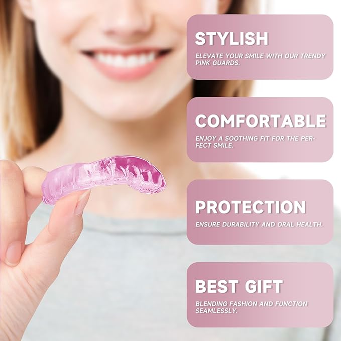 4 Pack Pink Mouth Guards for Women and Men, Large Size, Moldable Night Guards for Teeth Grinding and Clenching, Comfortable Bite Guards, Stylish Custom Dental Guards for Protection