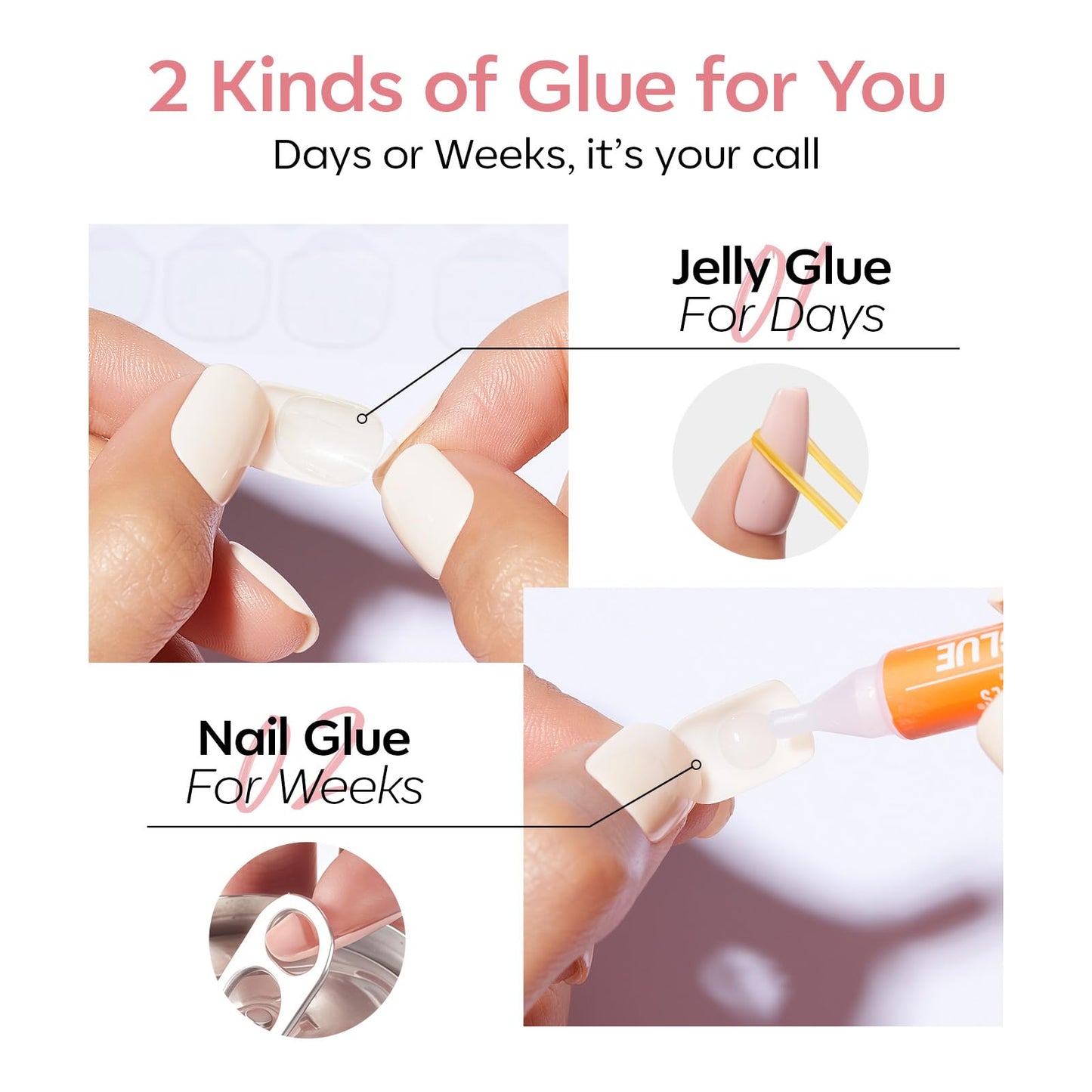 Modelones Extra Short Press on Nails, Rosy Nude Squoval Fake Nails, Reusable Nail Kit with Nail Glue Adhesive Tabs Mini Nail File, Nails Press Ons 32Pcs 16 Sizes, Spring Women Girl Gift