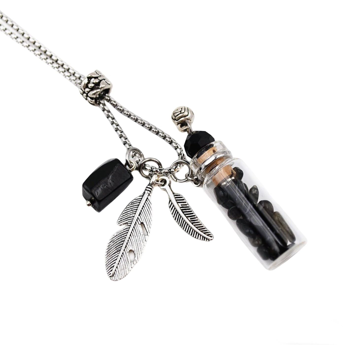 CoolDIY Aromatherapy Essential Oil Diffuser Necklace Locket Pendant Stainless Steel Chain Perfume Crystal stone Pendant Necklace (Black)