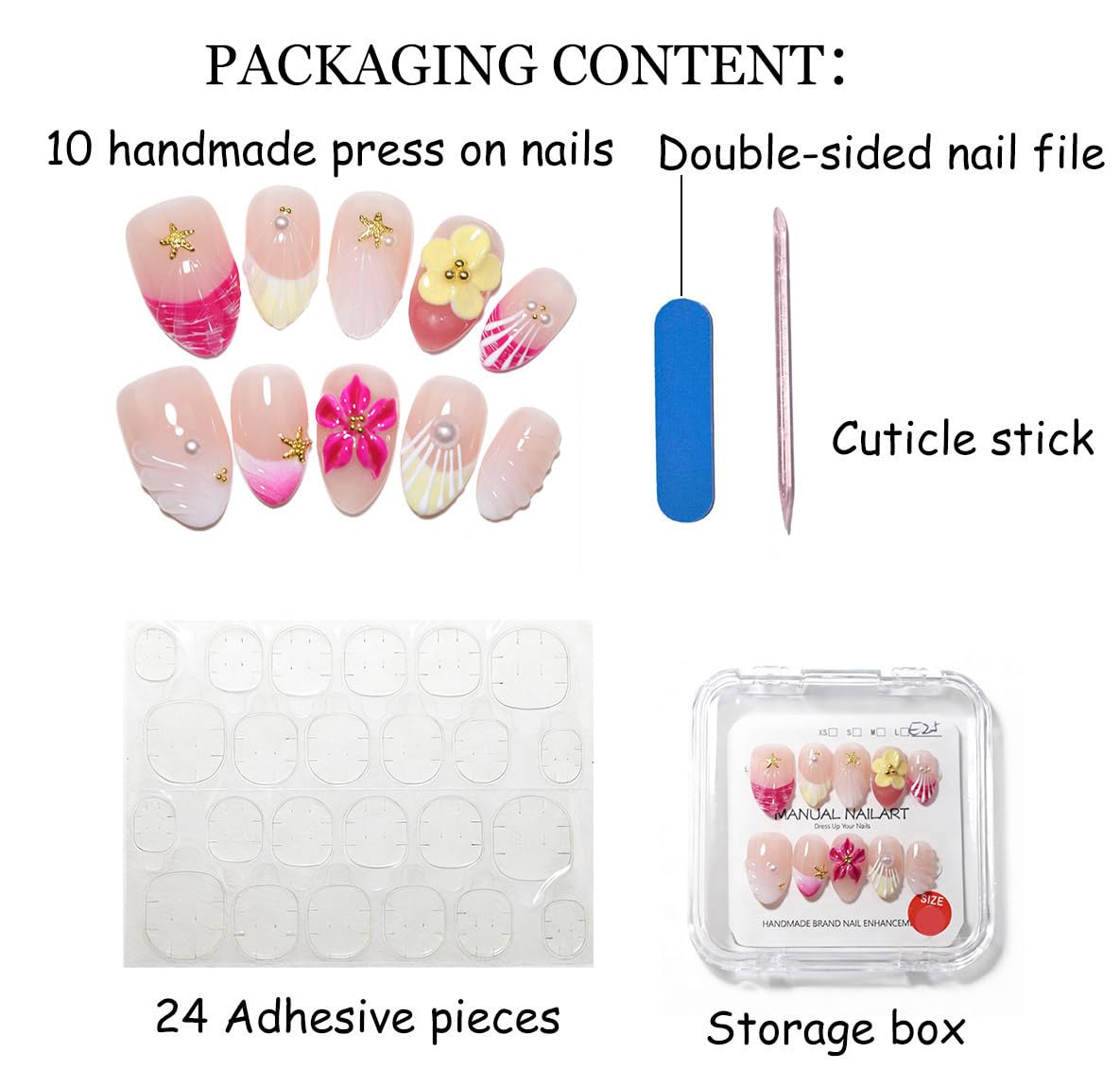 10 Short Handmade Press On Nails | with 3D Floral and French design False Nails | Skip Salon Trips, Easy to Apply & Remove, Reusable (251206, XS)