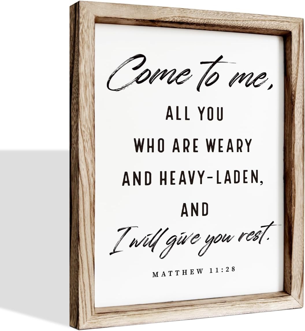 Christian Wooden Wall Signs, Living Room Decor, Bedroom Signs, Scripture Home Decor, Bible Verse Decoration, Framed Wall Plaque Sign 15 * 11.5 inches, Come to Me Sign