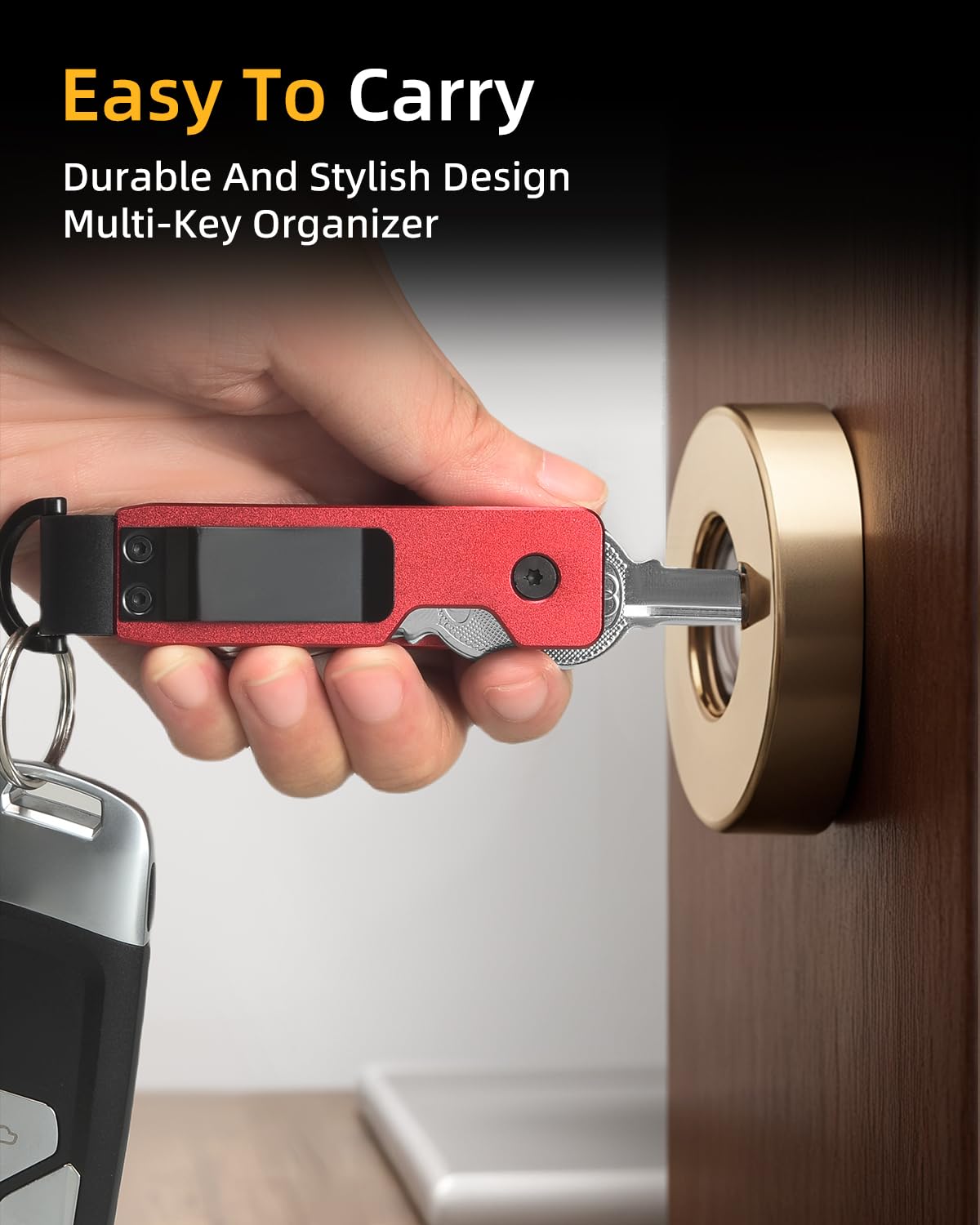 KIEIYI Carbon Fiber Keychain Organizer, Key Ring Holder for 2-6 Keys, Car Key Accessories (Aluminum Alloy Red)