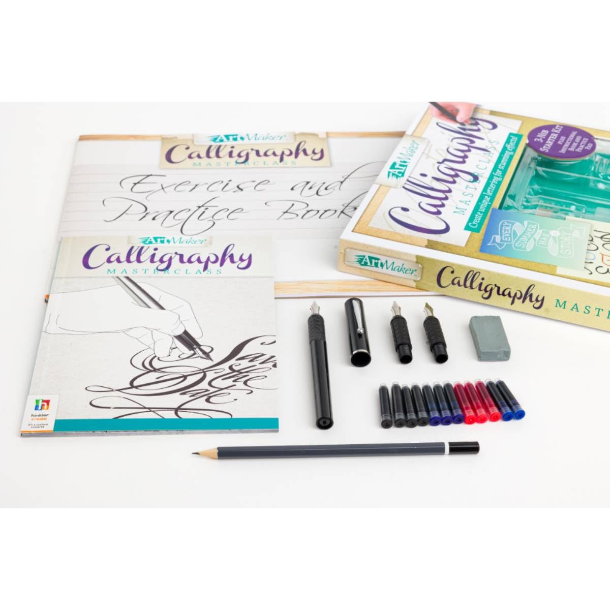 Art Maker Calligraphy Masterclass Kit-3 Nib Starter Kit plus Instructional Book and Practice Pad