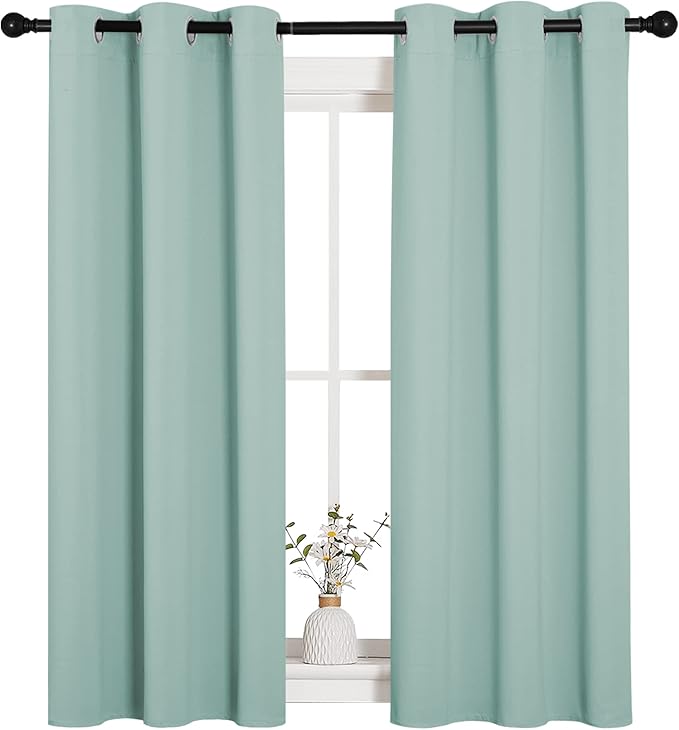 NICETOWN Window Curtain Panels, Thermal Insulated Solid Grommet Blackout Draperies/Drapes for Loft, Dorm (Aqua, One Pair, 34 by 54-inch)